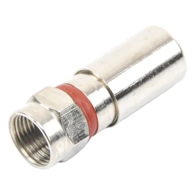 Conector F Macho de Compresión, Metálico para cable RG-6, Cuerpo de Bronce Niquelado.