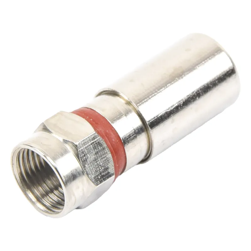 Conector F Macho de Compresión, Metálico para cable RG-6, Cuerpo de Bronce Niquelado.