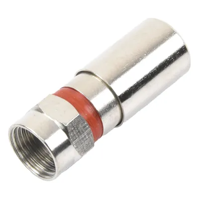 Conector F Macho de Compresión, Metálico para cable RG-59, Cuerpo de Bronce Niquelado.