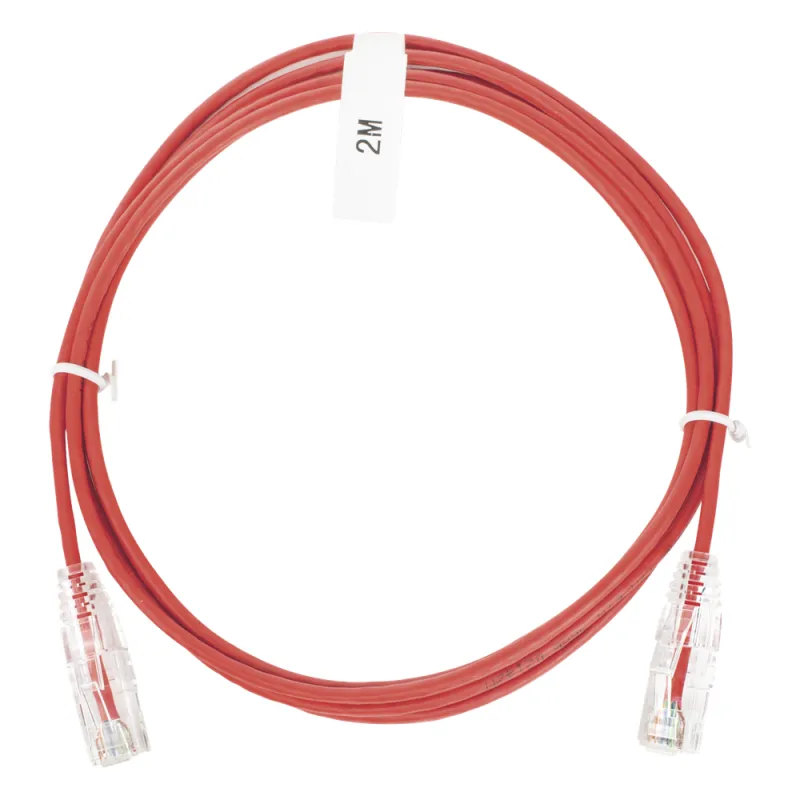 Cable de Parcheo Slim UTP Cat6 - 2 Metros (6.56 Pies) Rojo Diámetro Reducido (28 AWG)