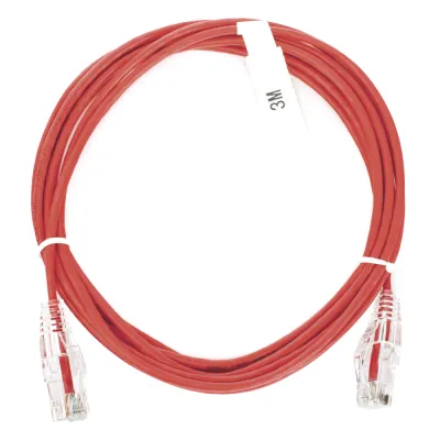 Cable de Parcheo Slim UTP Cat6 - 3 Metros (9.84 Pies) Rojo Diámetro Reducido (28 AWG)