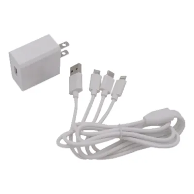Cargador de pared USB de 5 Vcc 2A / Multi-puertos / USB-C / Micro USB / Tipo C / Lightning (iPhone) / Extensión de cable 1.2 metros