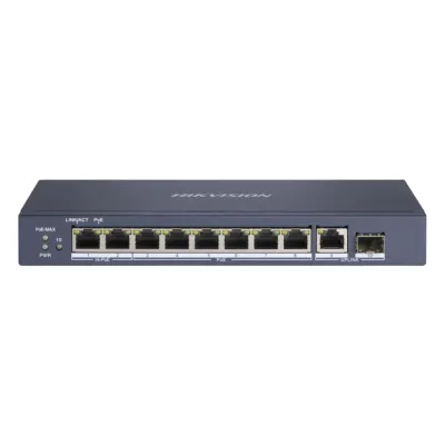 Switch PoE+ / No Administrable / 7 Puertos 1000 Mbps 802.3 af/at (30 W) / 2 Puertos 1000 Mbps Hi-PoE (90 W) / 1 Puertos 1000 Mbps Uplink / 1 Puerto SFP / Modo Extendido hasta 300 Metros / 110 Watts