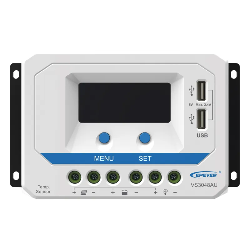 Controlador Solar PWM / 30A / 12/24V/36/48V / Doble USB / Pantalla LCD / Tierra Positivo Común