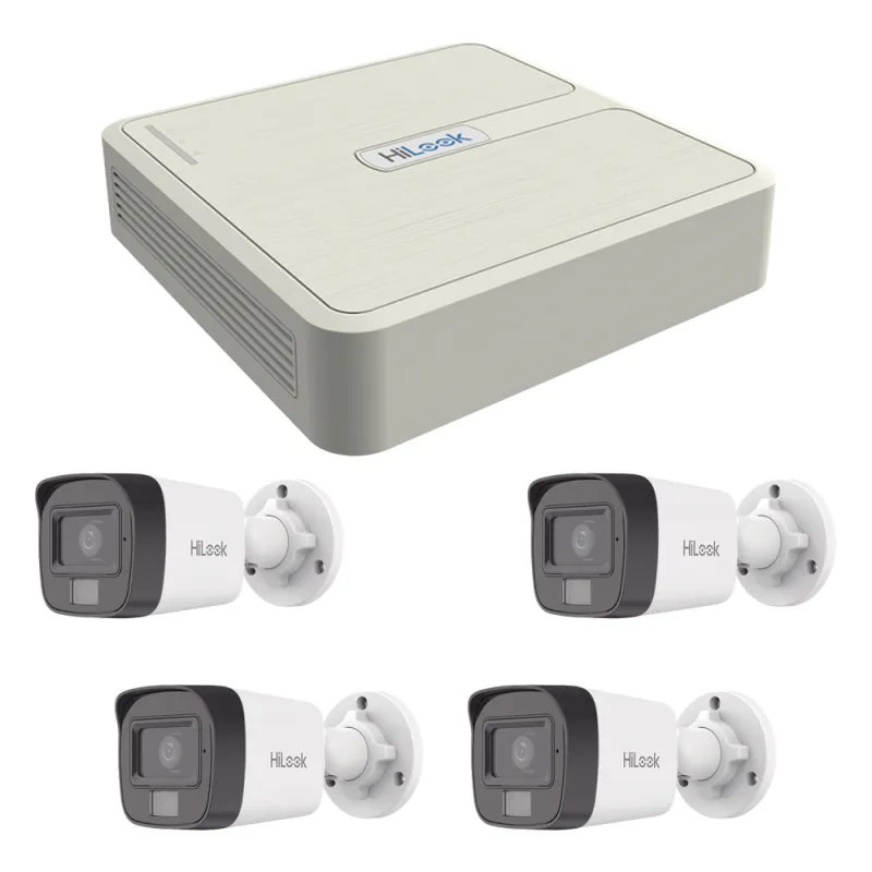Kit IP 4 Megapixel / NVR de 4 Canales con 4 Puertos PoE / 4 Cámaras IP Dual Light con Micrófono Integrado / Bala para Exterior