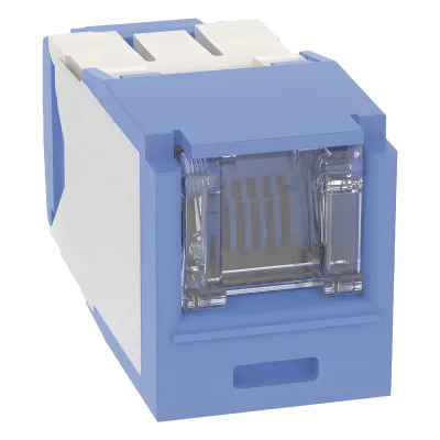 Conector Jack RJ45 Estilo TG con Ventana, Mini-Com, Categoría 6A, de 8 Posiciones y 8 Cables, Color Azul