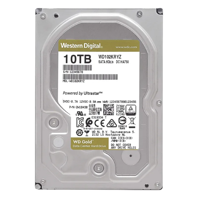 Disco Duro Gold de 10 TB / 7200 RPM / Optimizado para NAS, RAID, Data Center y NVRs de Gran Capacidad / Uso 24-7 / Proteccion Antivibración / 5 Años de Garantia / HelioSeal