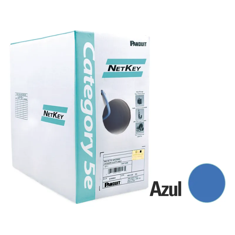 Bobina de Cable UTP 305 Metros (1000 Pies) de Cobre, NetKey, Azul, Categoría 5e (24 AWG), PVC (CM), de 4 Pares