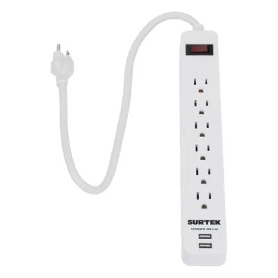 Multicontacto con 6 contactos aterrizados y 2 puertos usb.