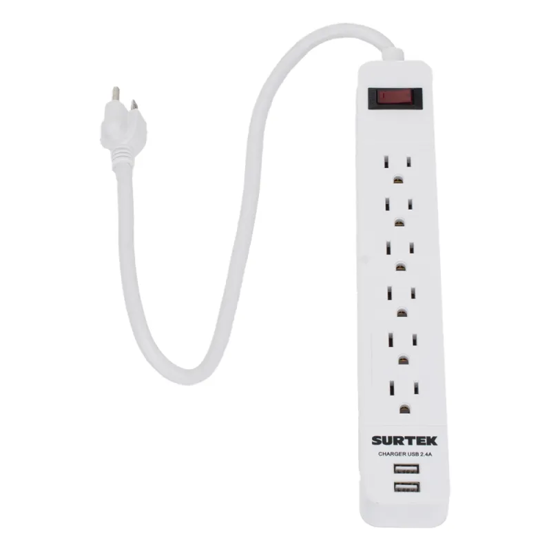 Multicontacto con 6 contactos aterrizados y 2 puertos usb.
