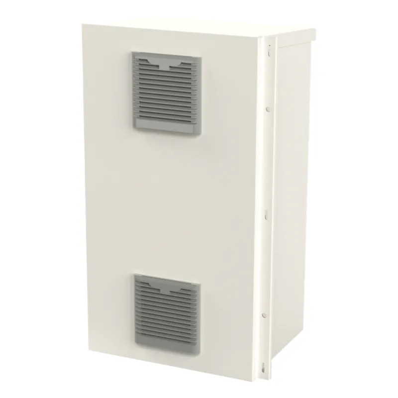 Gabinete Acero Galv. para 2 Baterías PL110D12 (400 x 730 x 300mm). Puerta Ventilada. Acc. para piso o poste No incluidos.
