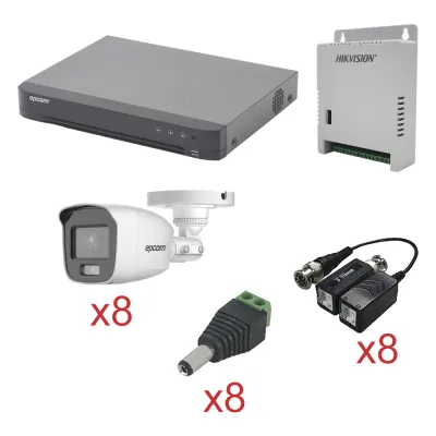 KIT TurboHD con Audio 1080p / DVR 8 Canales / 8 Cámaras Bala (exterior 2.8 mm) / Transceptores / Conectores / Fuente de Poder / AUDIO POR COAXITRON