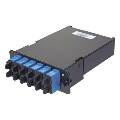 Placa Acopladora de Fibra Óptica FAP, Con 12 Pigtails y 6 Conectores LC Duplex (12 Fibras), Para Fibra Monomodo OS1/OS2, Color Azul
