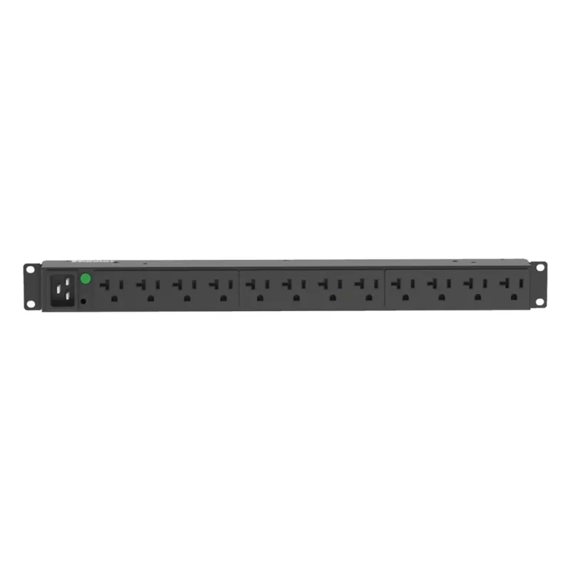 PDU Básico para Distribución de Energía, Enchufe de Entrada NEMA L5-20P, Con 12 Contactos NEMA 5-20R, Instalación Horizontal de 19in, 1UR, 20 Amp, 120 Vca