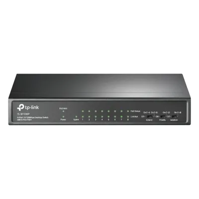 Switch PoE+ No Administrable / De Escritorio 9 puertos 10/100 Mbps / 8 puertos PoE af/at Inteligente / Presupuesto 65 W / Hasta 250 metros