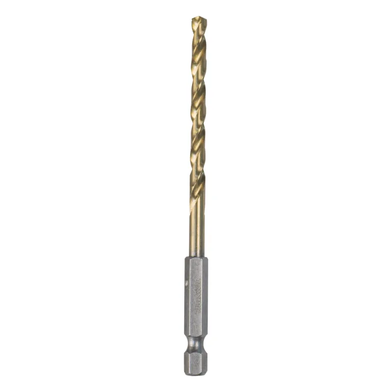 Broca hexagonal de acero A.V. de 3/16” con recubrimiento de titanio, con entrada de 1/4"