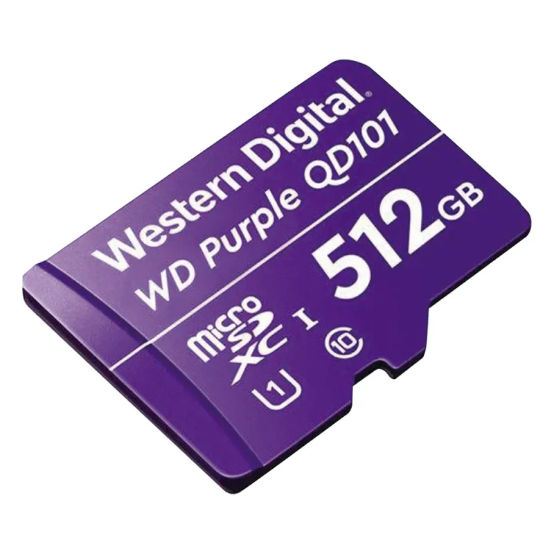 Memoria microSD de 512 GB PURPLE, Especializada Para Videovigilancia, 10 VECES MAYOR DURACIÓN, 3 AÑOS DE GARANTIA