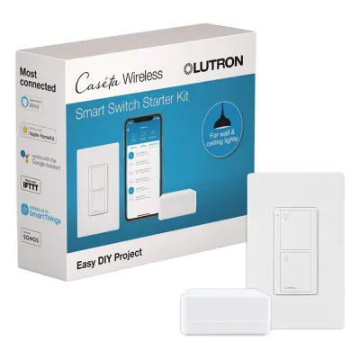 Kit de inicio Caseta Wireless con hub Smart Bridge, interruptor on/off inteligente de 5 A con neutro y placa Claro, control por app y asistentes de voz
