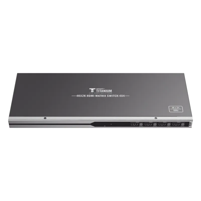 MATRICIAL 4 x 4 / 4 Entradas y 4 Salidas en HDMI / 4K × 2K @ 60Hz / 18Gbps / HDMI 2.0 / HDCP 2.2 / 3D / Conmutación por Botón, RS232 o Control Remoto / IDEAL PARA CENTROS DE MONITOREO, COMPARACION Y ANALISIS.