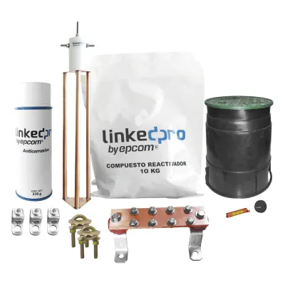 Kit Puesta a Tierra 30A / Electrodo Cobre Electrolítico / Diseño Delta / Filtro Equipotencial / Compuesto 12 kg / Barra Unión + Conectores + Registro