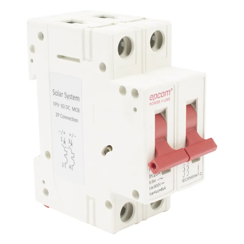 Protección Térmica/ Interruptor 2P, 20 A, Corriente Directa 800 Vcc para Aplicación Fotovoltaica Montaje Riel DIN