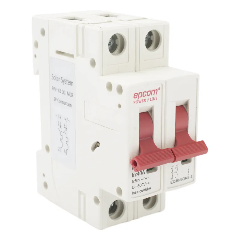 Protección Térmica/ Interruptor 2P, 40 A, Corriente Directa 800 Vcc para Aplicación Fotovoltaica Montaje Riel DIN