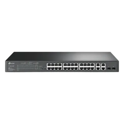 Switch PoE+ JetStream SDN Administrable 24 puertos 10/100 Mbps + 2 puertos 10/100/1000 Mbps (Uplink) + 2 puertos SFP (combo 2 RJ45 10/100/1000 Mbps), 250W, administración centralizada OMADA SDN