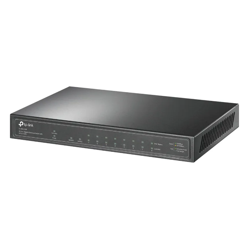 Switch de escritorio PoE+, no Administrable 8 puertos 10/100/1000 Mbps + 1 puertos 10/100/1000 Mbps (Uplink) + 1 puerto SFP, 63W