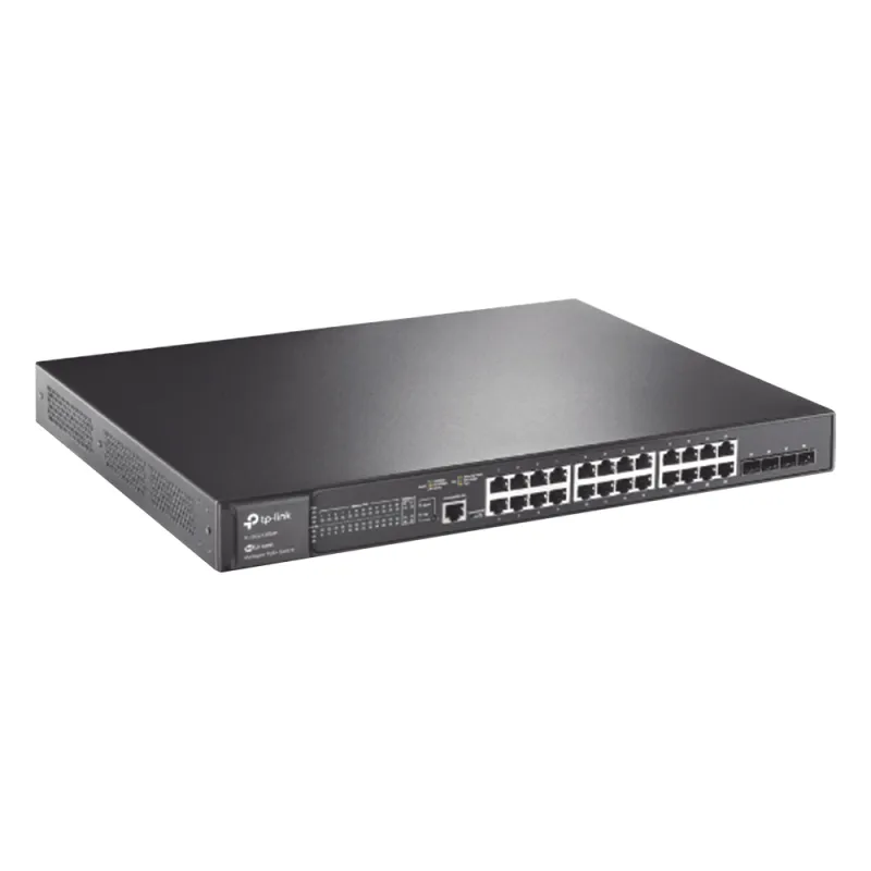 Switch L2+ Omada PoE+ / 24 Puertos PoE+ 10/100/1000 Mbps / 4 Puertos SFP 1G / 2 Puertos Consola (RJ45 y microUSB) / Administración Centralizada Omada o Stand-Alone / Multicast IGMP / Calidad de Servicio / Presupuesto PoE 384W / Montaje en Rack