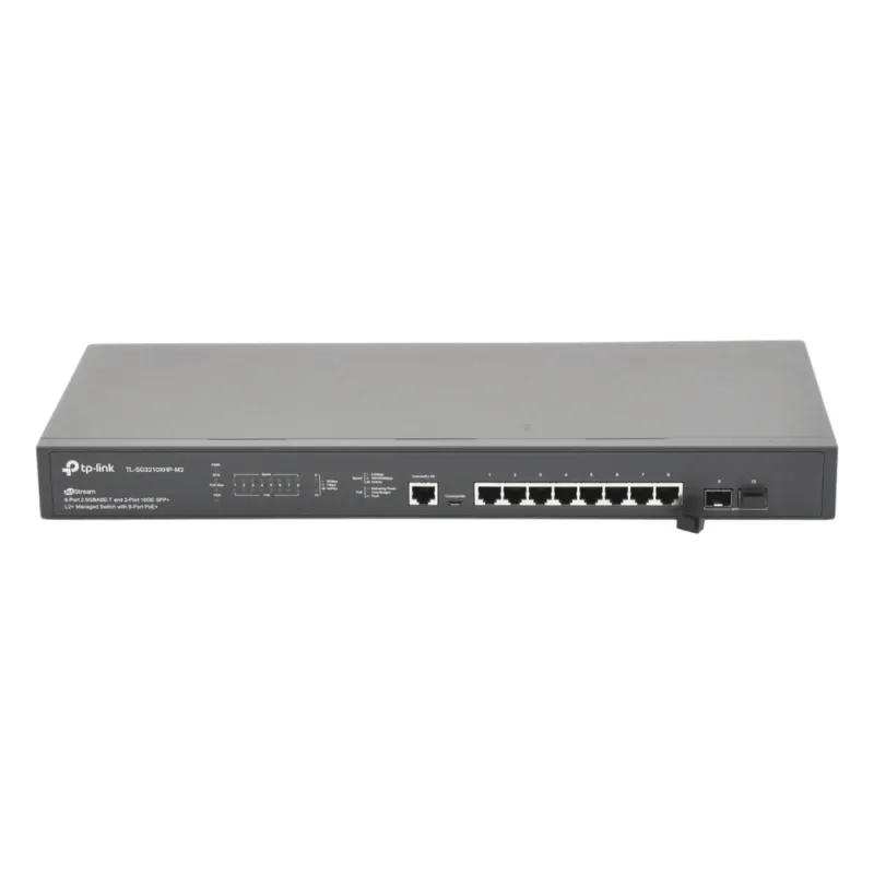 Switch L2+ Omada PoE+ / 8 Puertos PoE+ MultiGigabit 2.5G / 2 Puertos SFP+ 10G / 2 Puertos Consola (RJ45 y microUSB) / Administración Centralizada Omada o Stand-Alone / Multicast IGMP / Presupuesto PoE 240W / Montaje en Rack / (SG3210XHPM2)