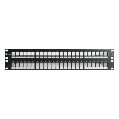Patch Panel UTP Keystone de 48 Puertos Modular (Vacío), Plano, 2UR, Compatible con Jacks Keystone UTP Z-MAX y MAX