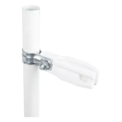 Aislador de Paso o Esquina Blanco con Abrazadera / 1 Pulgada (25 mm) / Resina Virgen 100% / Anti-Arqueo / Acero Galvanizado / Poste Cerco Eléctrico
