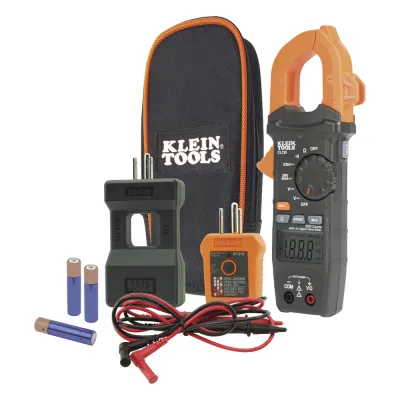 Kit de Amperímetro de Gancho (400A CA) con Probador de Fase y Divisor (para medir corriente sin cortar el cable).