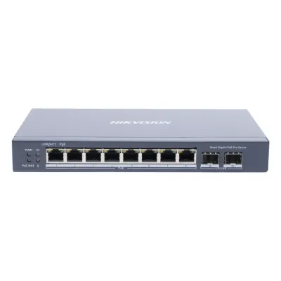 Switch Gigabit PoE+ / Administrable / 8 Puertos Gigabit PoE+ / 2 Puertos SFP / Configuración Nube Hik-Partner Pro / Modo Extendido hasta 300 Metros / 110 W