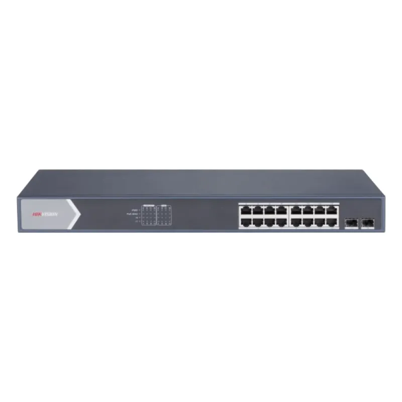 Switch Gigabit PoE+ / Administrable / 16 Puertos 1000 Mbps PoE+ / 2 Puertos SFP / Configuración Nube desde Hik-ParnerPro / PoE hasta 300 Metros / 225 Watts