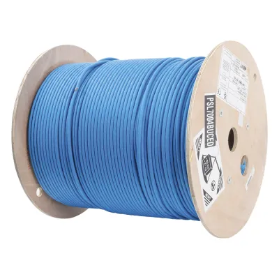 Bobina de Cable Blindado S/FTP de 4 Pares, Cat7, Inmune a Ruido e Interferencias, LSZH (Bajo Humo, Cero Halógenos), Color Azul, Bobina de 500 Metros (1640 Pies)