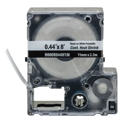 Casete de Etiquetas de Poliolefina de Cinta Continua, Tubo Termocontráctil, 11.2 mm (0.44 pulgadas) de Ancho y 2.4 metros (7.87 pies) de Largo, Para Cables de 2 a 6.4 mm (16-10 AWG) de Diámetro, Color Blanco