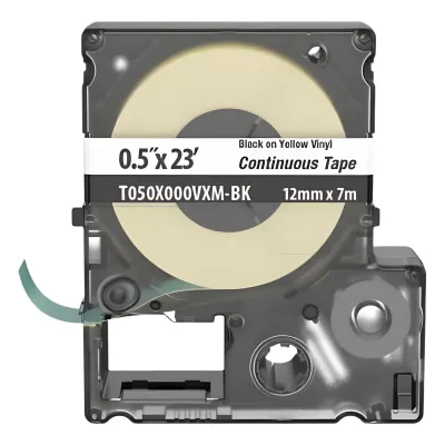 Casete de Etiquetas de Vinilo de Cinta Continua, Color Negro Sobre Amarillo, Uso Interior/Exterior, 9 mm de Ancho x 7 Metros (22.97 Pies) de Largo