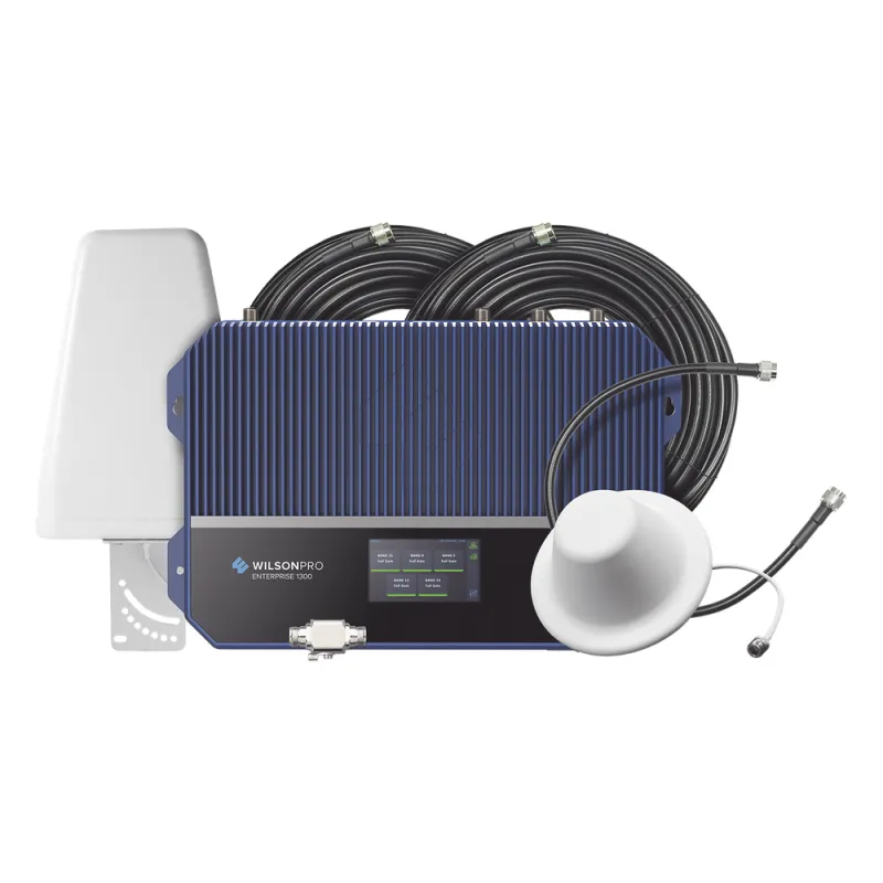 KIT Amplificador de señal celular 4G LTE, 3G y Voz. Especial para áreas comerciales que reciben la señal de múltiples torres. Cubre áreas de hasta 3716 metros cuadrados.