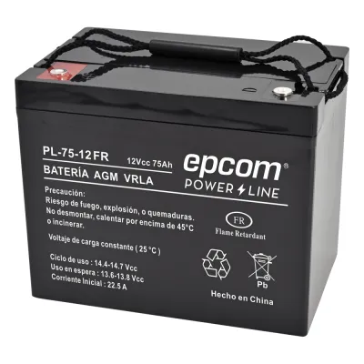 Batería 12 Vcc / 75 Ah / UL / Tecnología AGM-VRLA / Retardante a la flama/ Uso en: Aplicaciones fotovoltaicas / Terminales tipo M6 / Cargador recomendado CHR-250.