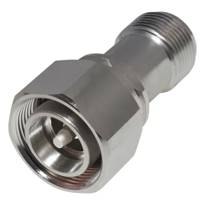 Adaptador en Línea de Conector 4.3-10 Macho a N Hembra, Bronce Blanco/ Plata/ Teflón.