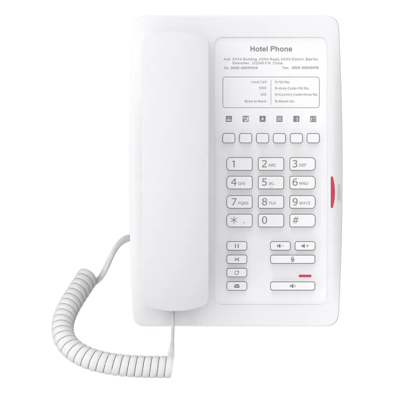 Teléfono IP WiFi para Hotelería, profesional con 6 teclas programables para servicio rápido (Hotline), plantilla personalizable con PoE