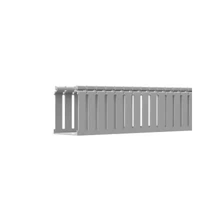 Canaleta Ranurada de PVC con Tapa, Tipo F, 108 mm de Ancho, 104.1 mm de Alto y 2 m de Largo, Color Gris