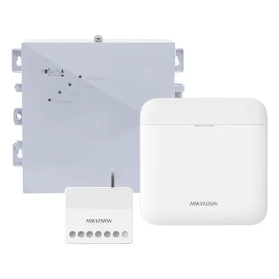 (AX PRO + YONUSA) KIT de Alarma AX PRO / Incluye: 1 Hub con bateria de respaldo / 1 Energizador 2500Mts Lineales / 1 Relevador 0 a 36 Vcc (Max. 5 A) con Entrada de Alarma 27/7