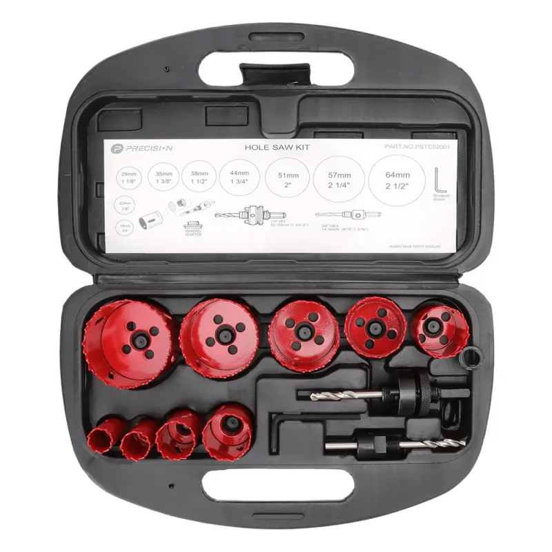 Juego de 13 Brocas Sierra Bimetálica con Adaptadores y Estuche. (3/4", 7/8", 1-1/8", 1-3/8", 1-1/2", 1-3/4", 2", 2-1/4", 2-1/2")
