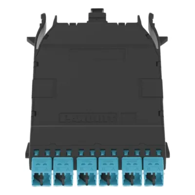 Cassette HD Flex Para 12 Fibras Multimodo OM4, de MPO a 6 Conectores LC Duplex, Color Aqua