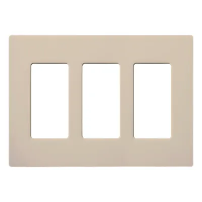 Placa de pared de 3 espacios sin tornillos visibles, acabado satinado color taupe, para atenuadores, apagadores y controles Lutron de estilo Designer