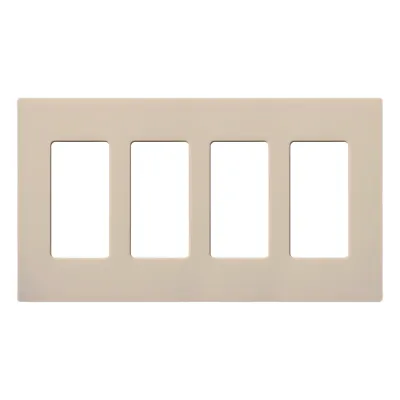 Placa de pared de 4 espacios sin tornillos visibles, acabado satinado color Taupe, para atenuadores y controles Lutron con apertura tipo designer como Maestro y Diva
