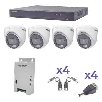 KIT COLORVU TURBOHD 1080p / DVR 4 Canales / 4 Cámaras eyeball (exterior) lente 2.8mm / Fuente de poder profesional / Transceptores de video y Accesorios de corriente