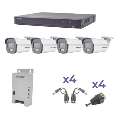 KIT COLORVU TURBOHD 1080p / DVR 4 Canales / 4 Cámaras Bala (exterior) lente 2.8mm / Fuente de poder profesional / Transceptores de video y Accesorios de corriente